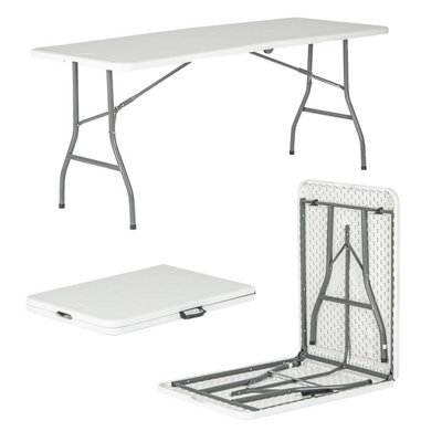 Harbour Housewares Folding Trestle Table - 180Cm (6Ft) - White - Rectangle Portable Space Saving Heavy Duty Table Indoor & Outdoor - image 1
