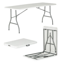 Harbour Housewares Folding Trestle Table - 180Cm (6Ft) - White - Rectangle Portable Space Saving Heavy Duty Table Indoor & Outdoor
