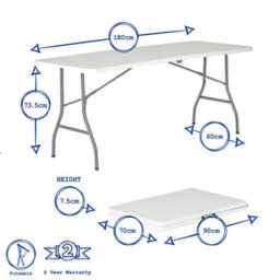 Harbour Housewares Folding Trestle Table - 180Cm (6Ft) - White - Rectangle Portable Space Saving Heavy Duty Table Indoor & Outdoor - thumbnail 3