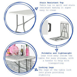 Harbour Housewares Folding Trestle Table - 180Cm (6Ft) - White - Rectangle Portable Space Saving Heavy Duty Table Indoor & Outdoor - thumbnail 2