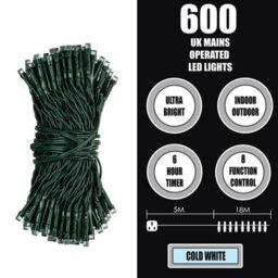 Christmas Lights 600 Led 18M Xmas Tree Lights Fairy Lights Cool White - thumbnail 2
