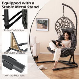 Costway Hanging Egg Chair W/ Stand Indoor Outdoor Patio Wicker Swing Chair - thumbnail 6