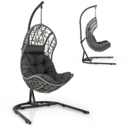 Costway Hanging Egg Chair W/ Stand Indoor Outdoor Patio Wicker Swing Chair