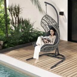 Costway Hanging Egg Chair W/ Stand Indoor Outdoor Patio Wicker Swing Chair - thumbnail 3