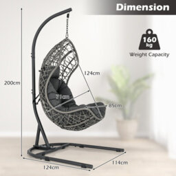 Costway Hanging Egg Chair W/ Stand Indoor Outdoor Patio Wicker Swing Chair - thumbnail 2