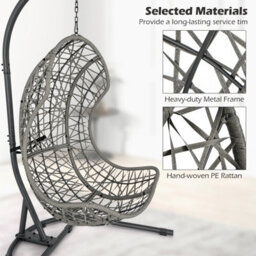 Costway Hanging Egg Chair W/ Stand Indoor Outdoor Patio Wicker Swing Chair - thumbnail 8