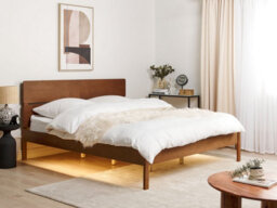 Beliani Bed With Led Wood Boisset 180 X 200 Cm (Eu Super King) Dark Brown - thumbnail 2