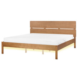 Beliani Bed With Led Wood Boisset 180 X 200 Cm (Eu Super King) Dark Brown - thumbnail 1