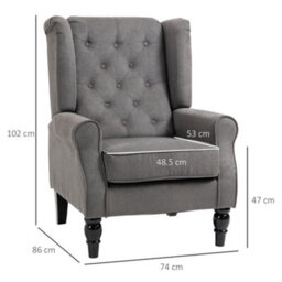 Homcom Accent Armchair Home Furniture Tufted Club Wood Fabric, Dark Grey - thumbnail 3