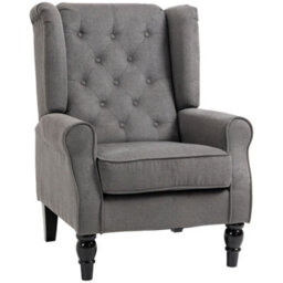 Homcom Accent Armchair Home Furniture Tufted Club Wood Fabric, Dark Grey - thumbnail 2