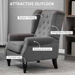 Homcom Accent Armchair Home Furniture Tufted Club Wood Fabric, Dark Grey - thumbnail 4