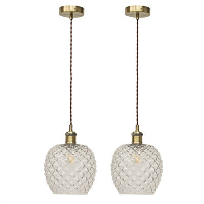 First Choice Lighting Set Of 2 Baine - Clear Textured Glass Antique Brass Retro Pendants - image 1