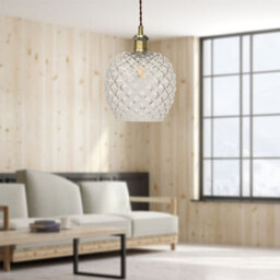 First Choice Lighting Set Of 2 Baine - Clear Textured Glass Antique Brass Retro Pendants - thumbnail 5
