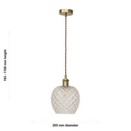 First Choice Lighting Set Of 2 Baine - Clear Textured Glass Antique Brass Retro Pendants - thumbnail 6