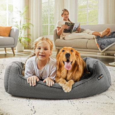 Songmics Pet Bed, Linen-Look Dog Sofa Bed With Raised Edges, Non-Slip Base, Xl Size, Removable Washable Cover, Light Grey - image 1