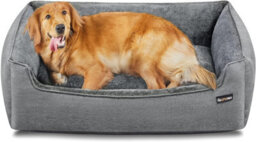 Songmics Pet Bed, Linen-Look Dog Sofa Bed With Raised Edges, Non-Slip Base, Xl Size, Removable Washable Cover, Light Grey - thumbnail 9