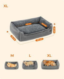 Songmics Pet Bed, Linen-Look Dog Sofa Bed With Raised Edges, Non-Slip Base, Xl Size, Removable Washable Cover, Light Grey - thumbnail 2