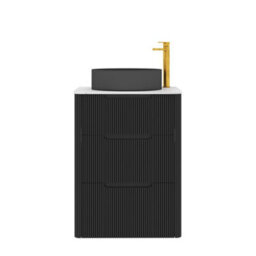 Royal Bathrooms Avenza 600mm Matt Obsidian Black Floor Standing Countertop Bathroom Vanity Unit 3 Drawer Art Round Black Basin - thumbnail 6