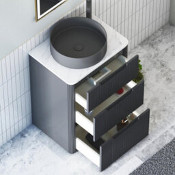Royal Bathrooms Avenza 600mm Matt Obsidian Black Floor Standing Countertop Bathroom Vanity Unit 3 Drawer Art Round Black Basin - thumbnail 5