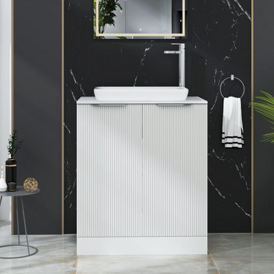 Royal Bathrooms Evora 700mm Matt White Fluted Floor Standing Countertop Vanity Unit 2 Door With Qubix Basin - image 1