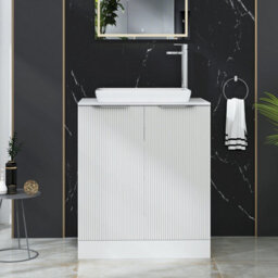 Royal Bathrooms Evora 700mm Matt White Fluted Floor Standing Countertop Vanity Unit 2 Door With Qubix Basin - thumbnail 1