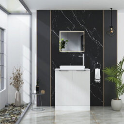 Royal Bathrooms Evora 700mm Matt White Fluted Floor Standing Countertop Vanity Unit 2 Door With Qubix Basin - thumbnail 2