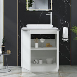 Royal Bathrooms Evora 700mm Matt White Fluted Floor Standing Countertop Vanity Unit 2 Door With Qubix Basin - thumbnail 3
