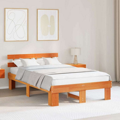 Berkfield Bed Frame With Headboard Wax Brown 135X190 Cm Solid Wood Pine - image 1
