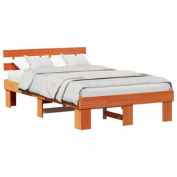 Berkfield Bed Frame With Headboard Wax Brown 135X190 Cm Solid Wood Pine - thumbnail 3