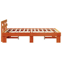 Berkfield Bed Frame With Headboard Wax Brown 135X190 Cm Solid Wood Pine - thumbnail 7