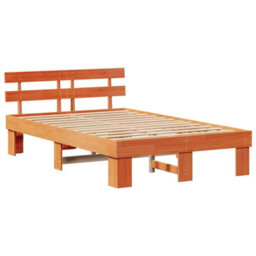 Berkfield Bed Frame With Headboard Wax Brown 135X190 Cm Solid Wood Pine - thumbnail 2