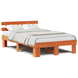 Berkfield Bed Frame With Headboard Wax Brown 135X190 Cm Solid Wood Pine - thumbnail 4