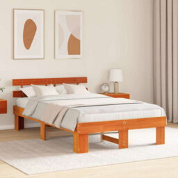 Berkfield Bed Frame With Headboard Wax Brown 135X190 Cm Solid Wood Pine - thumbnail 5