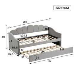 Upholstered Bed, 3Ft Single Bed 90X190Cm, Bottom With Trundle Bed 90X190Cm, Daybed Sofa Bed, Easy Assembly, Velvet, Grey - thumbnail 2