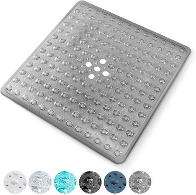 Keplin Non-Slip Rubber 54X54Cm Shower Mat, 200 Suction Cups, Bpa, Latex Free, Machine Washable, Grey - image 1