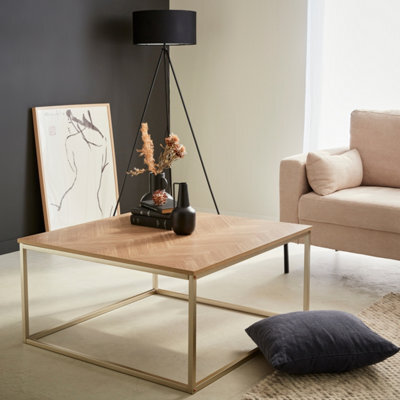 Sweeek - Herringbone Square Coffee Table Natural 80X80X40 Cm - Budapest - image 1