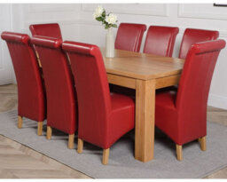 That's Furniture Dakota 182 X 92 Cm Chunky Oak Large Dining Table And 8 Chairs Dining Set With Montana Burgundy Leather Chairs