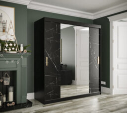 Arte Spacious Black Geneva T1 Mirrored Sliding Door Wardrobe W1800mm H2000mm D620mm - Sleek Design, Gold Handles, Ample Storage - thumbnail 2