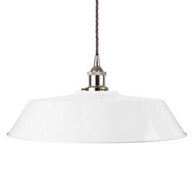 White Large Chancery Painted Dome Pendant Light With Nickel Lamp Holder And Grey Twisted Cable - Se Home - image 1