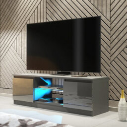 Tv Unit 120Cm Modern Dark Grey Stand Gloss Doors Free Led - thumbnail 8