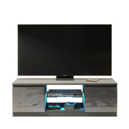 Tv Unit 120Cm Modern Dark Grey Stand Gloss Doors Free Led - thumbnail 7