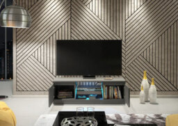 Tv Unit 120Cm Modern Dark Grey Stand Gloss Doors Free Led - thumbnail 9