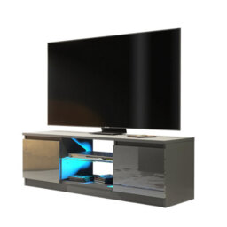 Tv Unit 120Cm Modern Dark Grey Stand Gloss Doors Free Led - thumbnail 4