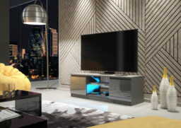 Tv Unit 120Cm Modern Dark Grey Stand Gloss Doors Free Led - thumbnail 3