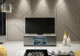 Tv Unit 120Cm Modern Dark Grey Stand Gloss Doors Free Led - thumbnail 6