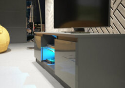 Tv Unit 120Cm Modern Dark Grey Stand Gloss Doors Free Led - thumbnail 5