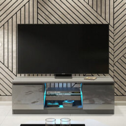 Tv Unit 120Cm Modern Dark Grey Stand Gloss Doors Free Led - thumbnail 1