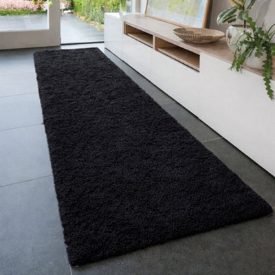 Aspire Homeware Non-Slip Black Shaggy Rug Soft Fluffy Washable, Medium Hallways Runner, (L)150Cm X (W)80Cm - image 1