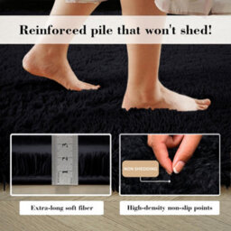 Aspire Homeware Non-Slip Black Shaggy Rug Soft Fluffy Washable, Medium Hallways Runner, (L)150Cm X (W)80Cm - thumbnail 4