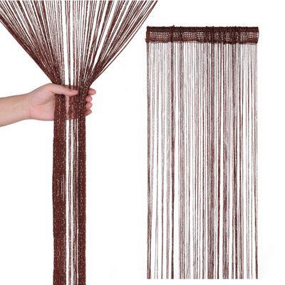 Neel Blue String Curtains Glitter Fringe Panel Fly Screen Doorway Tassel Curatin, 200Cm X 90Cm - Coffee - image 1